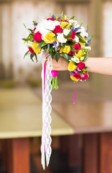 Colorful bridal bouquet. Wedding bouquet of a bride