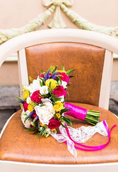 Wedding bouquet close-up. Bridal fresh bouquet, wedding flowers