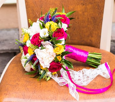 Colorful bridal bouquet. Wedding bouquet of a bride