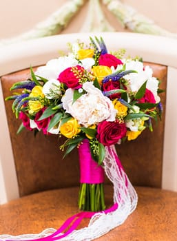 Colorful bridal bouquet. Wedding bouquet of a bride