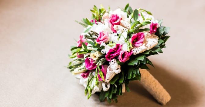 Wedding bouquet close-up. Bridal fresh bouquet, wedding flowers