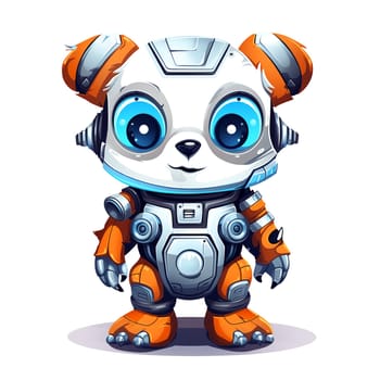 Cartoon panda robots. T-Shirt, Sticker. Funny cyborg. AI Generated