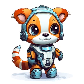 Cartoon panda robots. T-Shirt, Sticker. Funny cyborg. AI Generated