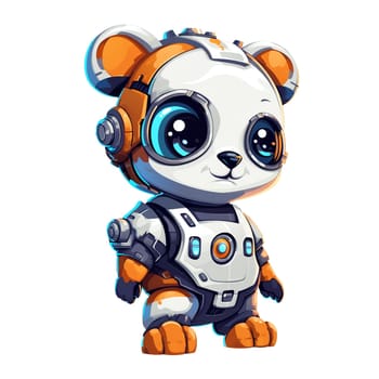 Cartoon panda robots. T-Shirt, Sticker. Funny cyborg. AI Generated