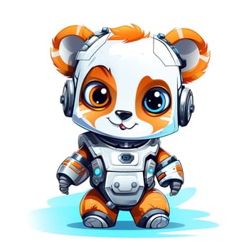 Cartoon panda robots. T-Shirt, Sticker. Funny cyborg. AI Generated