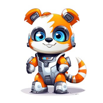 Cartoon panda robots. T-Shirt, Sticker. Funny cyborg. AI Generated