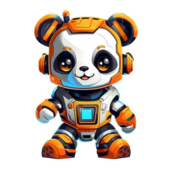 Cartoon panda robots. T-Shirt, Sticker. Funny cyborg. AI Generated