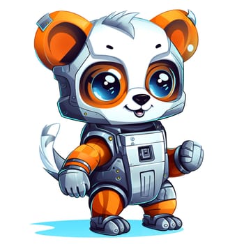 Cartoon panda robots. T-Shirt, Sticker. Funny cyborg. AI Generated