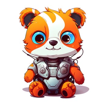 Cartoon panda robots. T-Shirt, Sticker. Funny cyborg. AI Generated