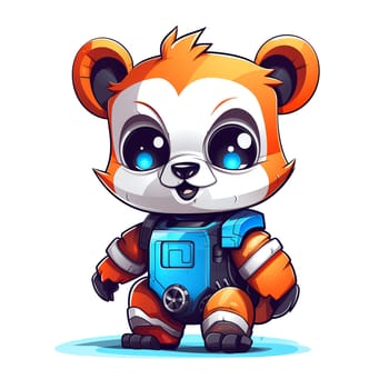 Cartoon panda robots. T-Shirt, Sticker. Funny cyborg. AI Generated