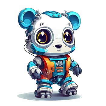 Cartoon panda robots. T-Shirt, Sticker. Funny cyborg. AI Generated