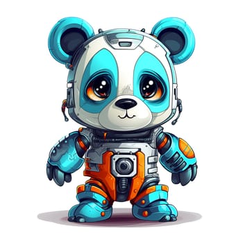 Cartoon panda robots. T-Shirt, Sticker. Funny cyborg. AI Generated