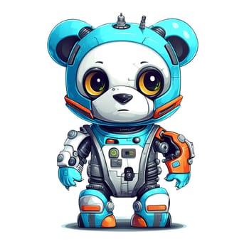 Cartoon panda robots. T-Shirt, Sticker. Funny cyborg. AI Generated