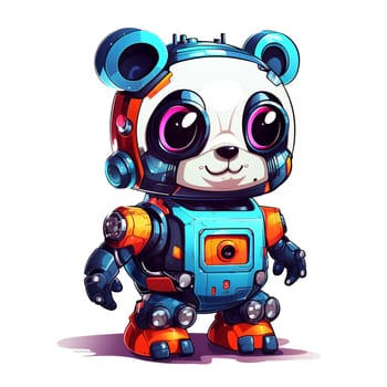 Cartoon panda robots. T-Shirt, Sticker. Funny cyborg. AI Generated