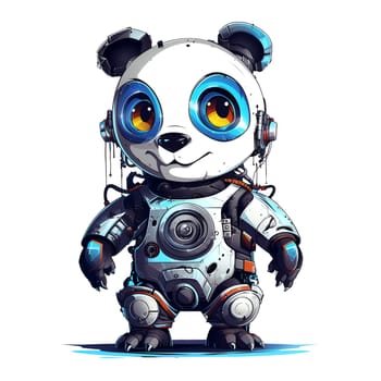 Cartoon panda robots. T-Shirt, Sticker. Funny cyborg. AI Generated