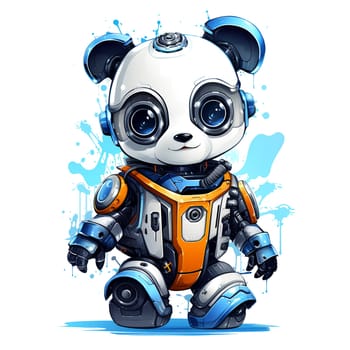 Cartoon panda robots. T-Shirt, Sticker. Funny cyborg. AI Generated