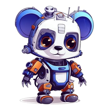 Cartoon panda robots. T-Shirt, Sticker. Funny cyborg. AI Generated