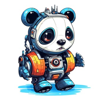 Cartoon panda robots. T-Shirt, Sticker. Funny cyborg. AI Generated