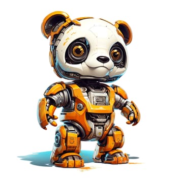 Cartoon panda robots. T-Shirt, Sticker. Funny cyborg. AI Generated