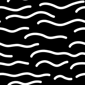 Seamless Wave Pattern. Hand Drawn Water Sea Modern Background. Wavy Beach Brush Stroke. Curly Paint Lines. Black and White Marine Digital Paper.