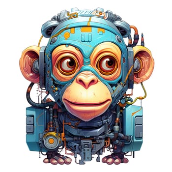 Cartoon monkey robots. T-Shirt, Sticker. Cyberpunk style. 