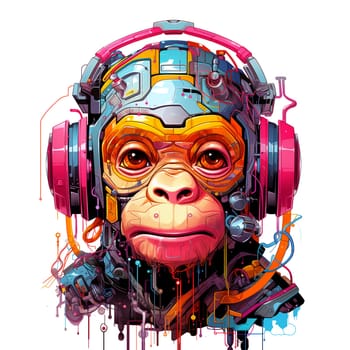 Cartoon monkey robots. T-Shirt, Sticker. Cyberpunk style. 