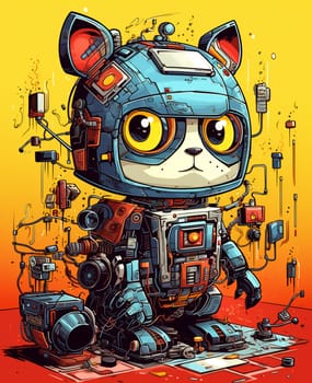 Cartoon Cat robot. Funny cyborg. 