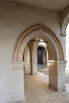 Portobuffolè, Italy. November 9, 2023.  the arches of the porticoes of the streets in the center of the town