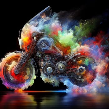 a color explosion of paint render a steampunk geared poly and gears cycle creation abstract scupture generative ai art