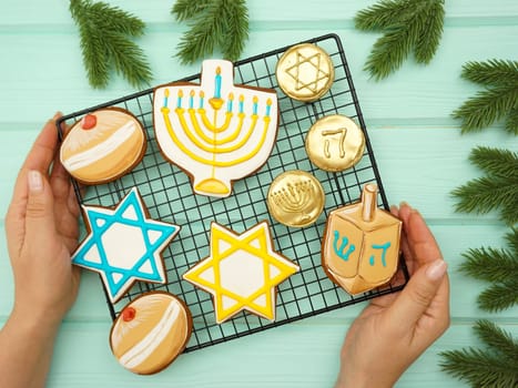 Celebrating Hanukkah. The concept of the Hanukkah holiday. High quality photo