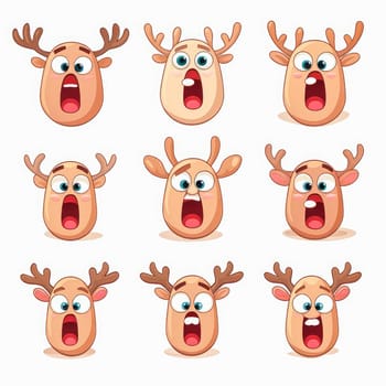 New Year reindeer emoji emoticons. Cartoon style, New Year, Christmas