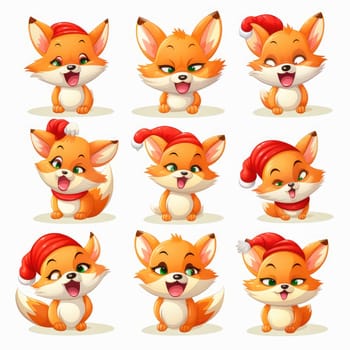 New Year emoticons funny foxes emoji. Cartoon style, New Year, Christmas