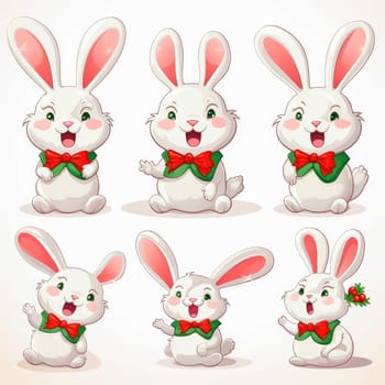 New Year emoticons funny bunnies, emoji. Cartoon style, New Year, Christmas
