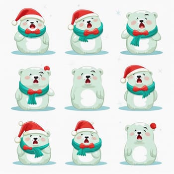 New Year emoticons funny polar bears, emoji. Cartoon style, New Year, Christmas