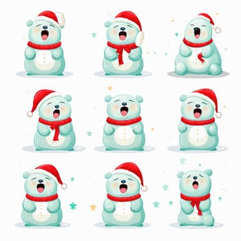 New Year emoticons funny polar bears, emoji. Cartoon style, New Year, Christmas