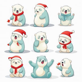 New Year emoticons funny polar bears, emoji. Cartoon style, New Year, Christmas