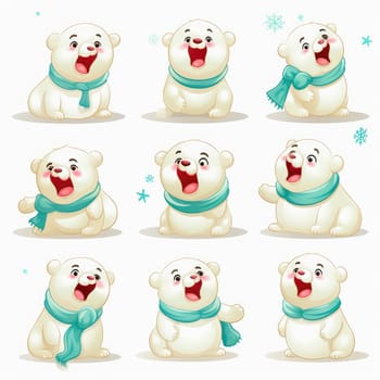 New Year emoticons funny polar bears, emoji. Cartoon style, New Year, Christmas