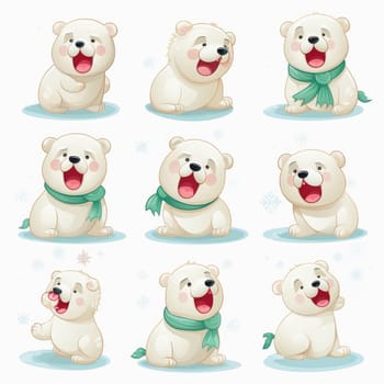 New Year emoticons funny polar bears, emoji. Cartoon style, New Year, Christmas