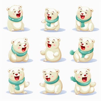 New Year emoticons funny polar bears, emoji. Cartoon style, New Year, Christmas
