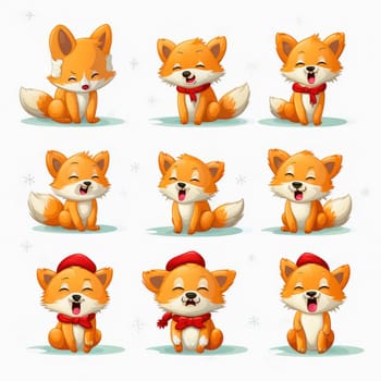 New Year emoticons funny foxes emoji. Cartoon style, New Year, Christmas