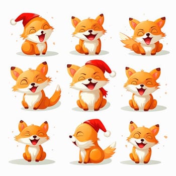 New Year emoticons funny foxes emoji. Cartoon style, New Year, Christmas