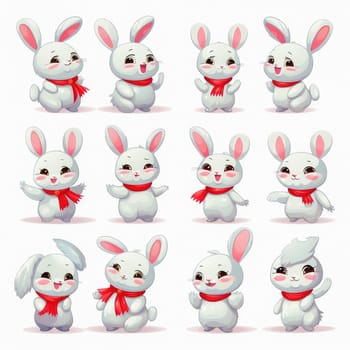 New Year emoticons funny bunnies, emoji. Cartoon style, New Year, Christmas