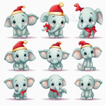 New Year emoticons funny elephant emoji. Cartoon style, New Year, Christmas