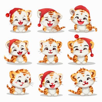 New year emoji funny tiger cub. Cartoon style, New Year, Christmas