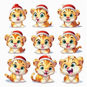 New year emoji funny tiger cub. Cartoon style, New Year, Christmas