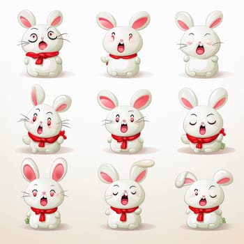 New Year emoticons funny bunnies, emoji. Cartoon style, New Year, Christmas