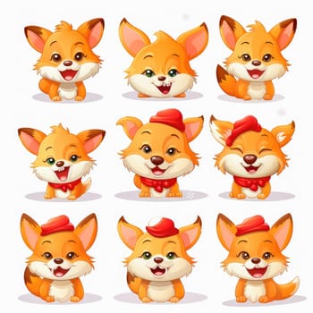 New Year emoticons funny foxes emoji. Cartoon style, New Year, Christmas