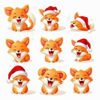 New Year emoticons funny foxes emoji. Cartoon style, New Year, Christmas