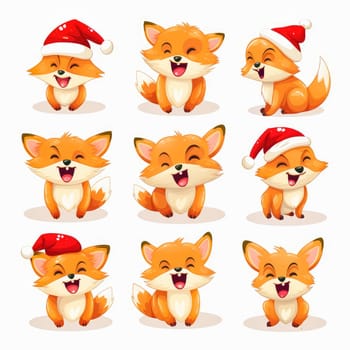 New Year emoticons funny foxes emoji. Cartoon style, New Year, Christmas