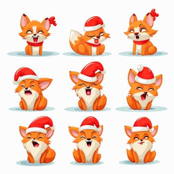 New Year emoticons funny foxes emoji. Cartoon style, New Year, Christmas